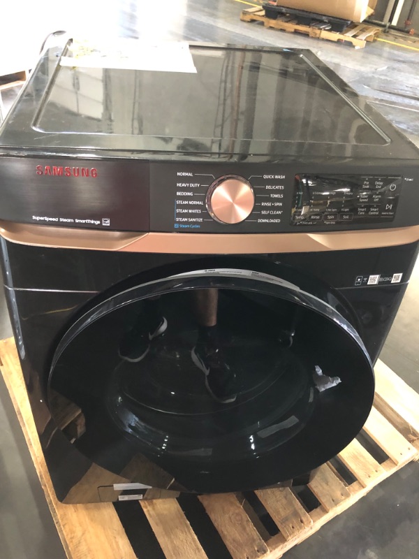 Photo 1 of **USED TESTED POWERS ON** SAMSUNG 5.0 cu. ft. Extra Large Capacity Smart Front Load Washer with Super Speed Wash and Steam in Brushed Black