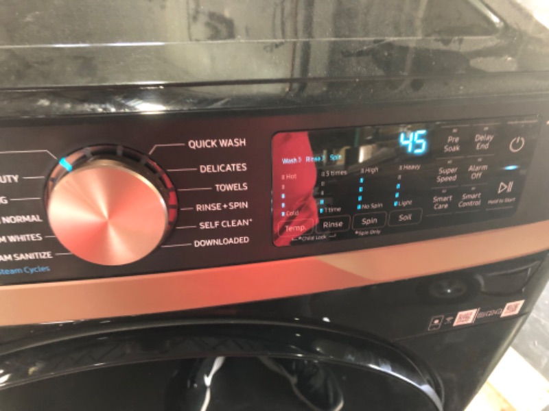 Photo 4 of **USED TESTED POWERS ON** SAMSUNG 5.0 cu. ft. Extra Large Capacity Smart Front Load Washer with Super Speed Wash and Steam in Brushed Black