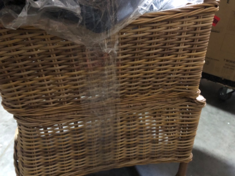 Photo 1 of allen + roth Serena Park Set of 2 Wicker Light Brown Steel Frame Stationary Dining Chair(s) with Blue Cushioned Seat
