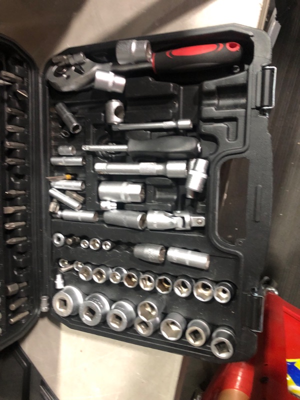 Photo 3 of **MISSING SOCKETS AND SMALLER RATCHET DAMAGED/MISSING 108Piece Socket Wrench And Metric 1/4 And 1/2 Drive Socket Set, Extension Bars, 