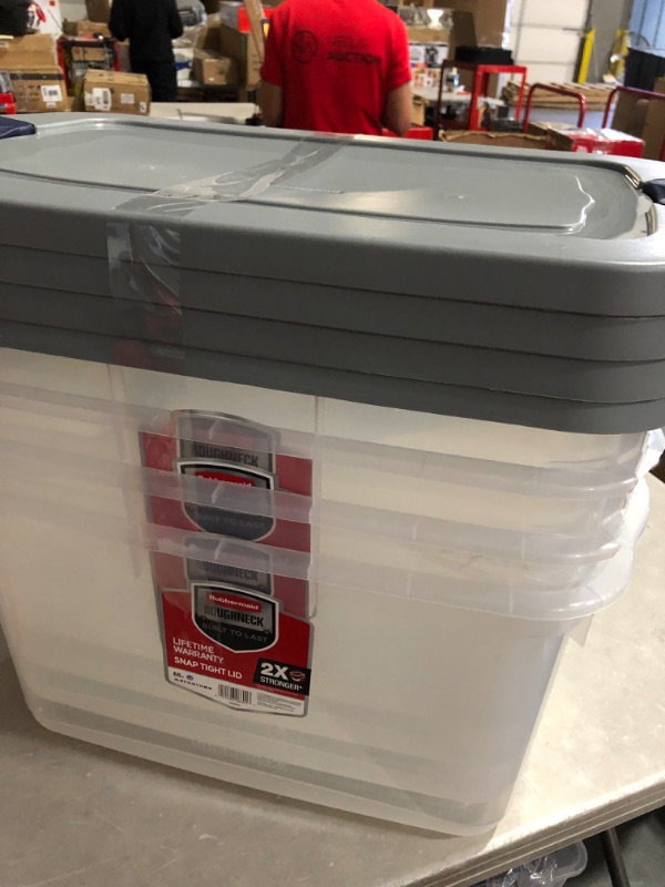 Photo 2 of *MINOR DAMAGE*
Rubbermaid Roughneck Clear 66 Qt/16.5 Gal Storage Containers, Pack of 4 