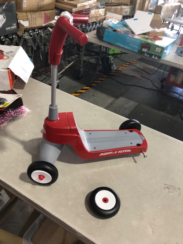 Photo 2 of ***WHEEL RIPPED OFF - SEE PICTURES***
Radio Flyer Scoot 2 Scooter, Toddler Scooter or Ride On, For Ages 1-4, Red Ride On Toy
