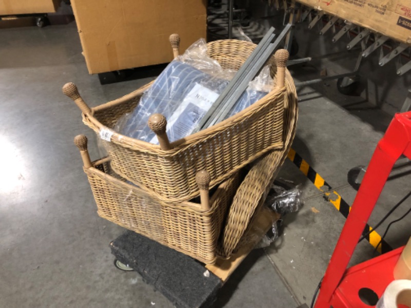 Photo 1 of ***MISSING HARDWARE - CANNOT BE ASSEMBLED - FOR PARTS ONLY - NONREFUNDABLE***
allen + roth Serena Park Set of 2 Wicker Light Brown Steel Frame Stationary Dining Chair(s) with Blue Cushioned Seat
