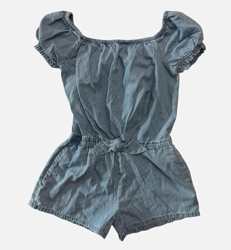 Photo 1 of Gap Kids Short Puff Sleeve One Piece Girls Romper (Light Wash, 8)