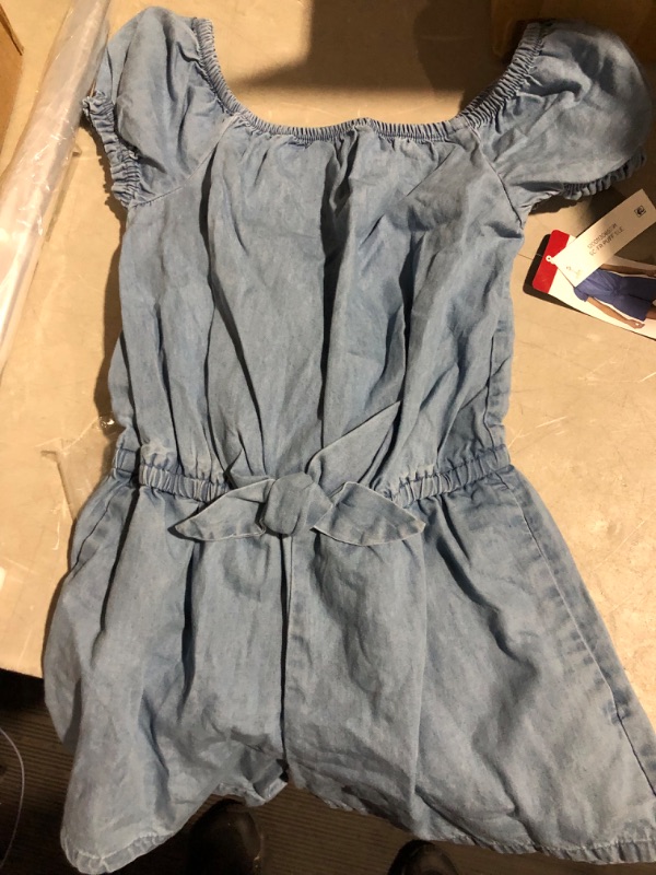 Photo 1 of Gap Kids Short Puff Sleeve One Piece Girls Romper (Light Wash, 8)