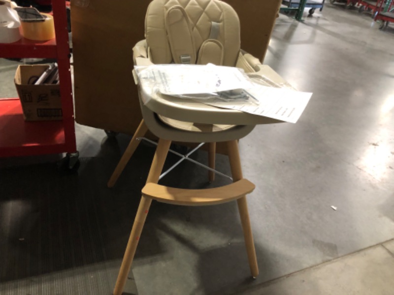 Photo 2 of 3-in-1 Convertible Wooden High Chair,Baby High Chair with Adjustable Legs & Dishwasher Safe Tray, Made of Sleek Hardwood & Premium Leatherette, Cream Color