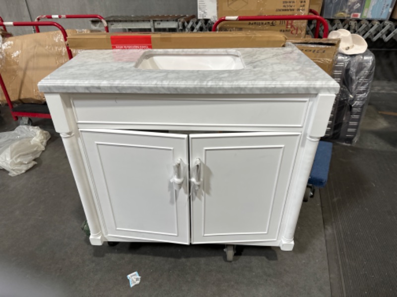 Photo 2 of allen + roth Perrella 37-in White Undermount Single Sink Bathroom Vanity with Carrara Natural Marble Top- tem #1083173 |Model #2543VA-37-342
