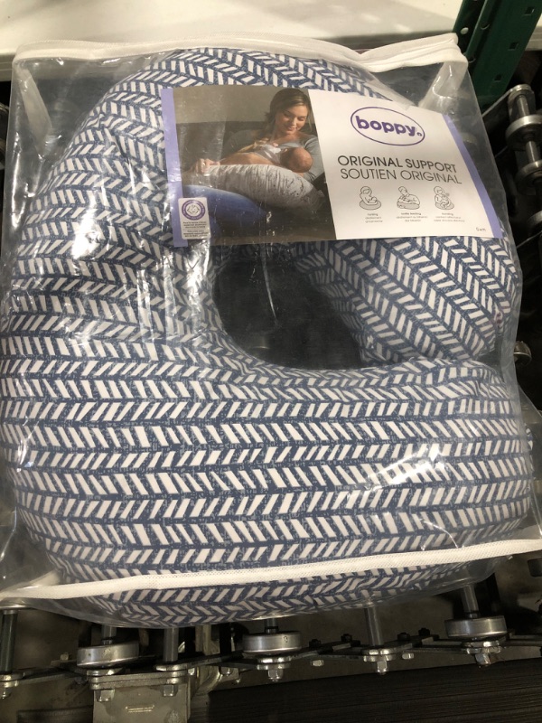 Photo 1 of Boppy Nursing Pillow and Positioner—Original | Blue Herringbone | Breastfeeding, Bottle Feeding, Baby Support | with Removable Cotton Blend Cover | Awake-Time Support