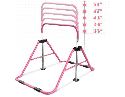 Photo 1 of 
Sportsroyals Gymnastics Bar for Kids, Adjustable Height Gymnastics Equipment for Girls, Folding Gymnastic Junior Training Kip Bar for Home, Pink