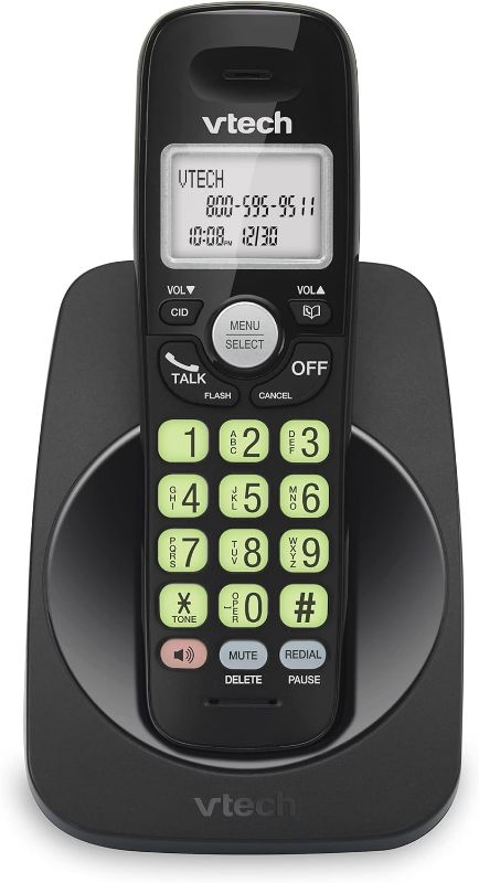 Photo 1 of VTech VG101-11 DECT 6.0 Cordless Phone for Home, Blue-White Backlit Display & Big Buttons, Full Duplex Speakerphone, Caller ID/Call Waiting, Easy Wall Mount, Reliable 1000 ft Range (Black)