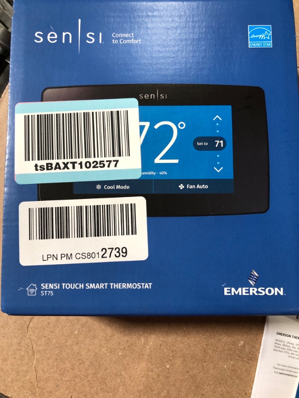 Photo 5 of Emerson Sensi Touch Wi-Fi Smart Thermostat with Touchscreen Color Display, Works with Alexa, Energy Star Certified, C-wire Required, ST75 Black 5.625" x 3.4" x 1.17" Black Thermostat