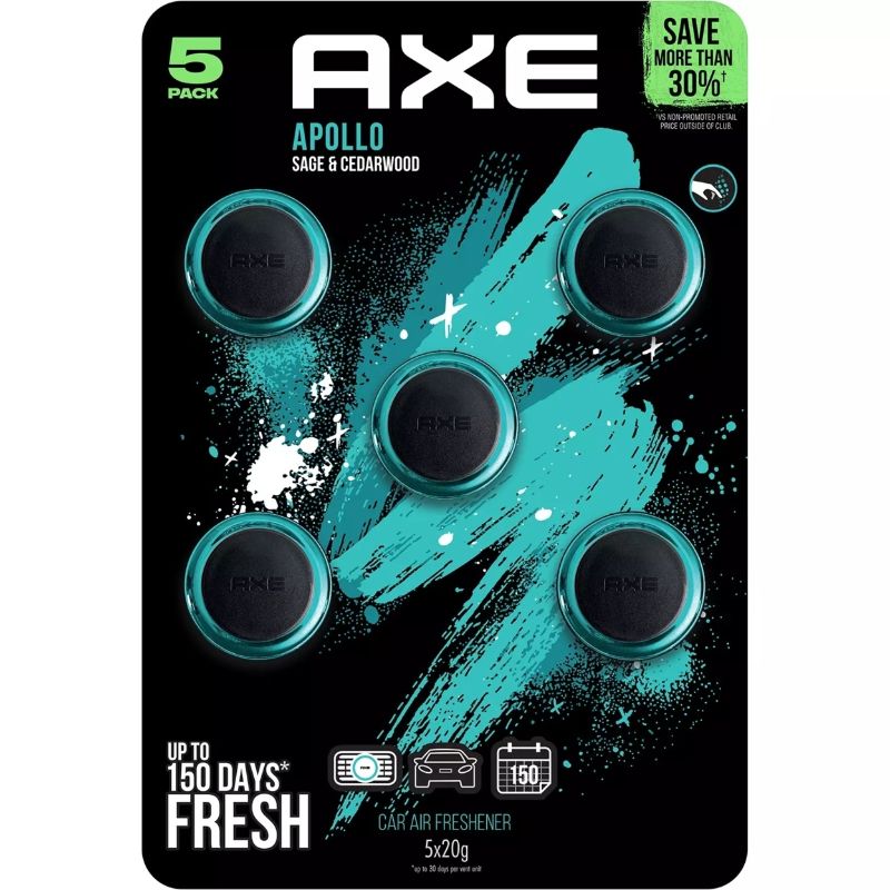 Photo 1 of Axe Mini Vent Clip Car Air Freshener, Apollo (5 Pack) - Sage & Cedarwood