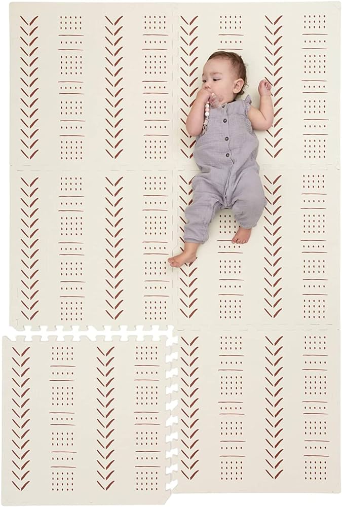 Photo 1 of CHILDLIKE BEHAVIOR Baby Play Mat - Play Pen Tummy Time Mat & Crawling Mat Foam Play Mat for Baby with Interlocking Floor Tiles 72x48 Inches Puzzle - Baby Floor Mat Infants & Toddlers (X-Large, Beige)