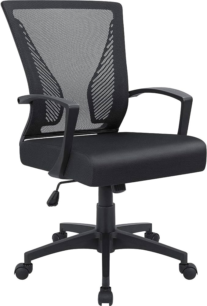 Photo 1 of Office Chair Mid Back Swivel Lumbar Support Desk Chair, Computer Ergonomic Mesh Chair with Armrest (Black)