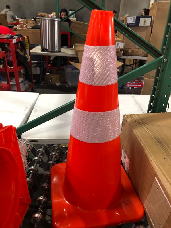 Photo 4 of [ 10 Pack ] 28" Traffic Cones PVC Safety Road Parking Cones Weighted Hazard Cones Construction Cones for Traffic Fluorescent Orange w/4" w/6" 