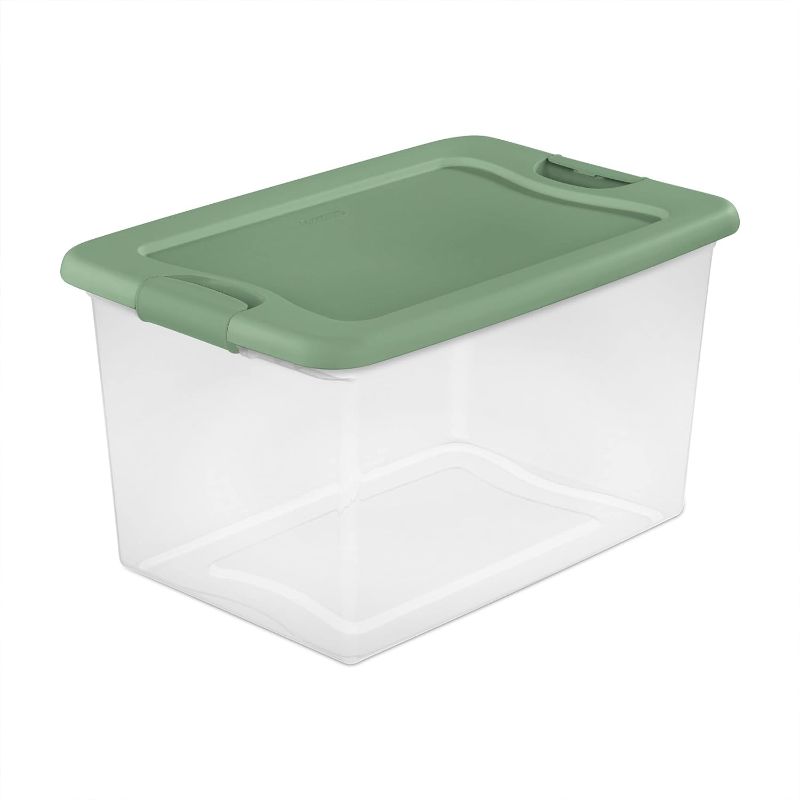 Photo 1 of (2) Sterilite 64 Quart Latching Hinged See-Through Plastic Stacking Storage