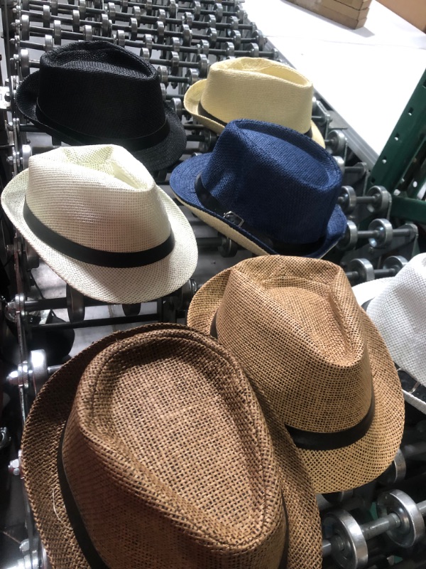 Photo 2 of 8 Pack Panama Trilby Fedora Straw Sun Hat with Leather Belt Straw