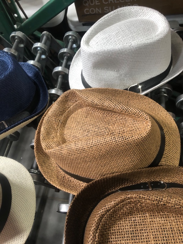 Photo 4 of 8 Pack Panama Trilby Fedora Straw Sun Hat with Leather Belt Straw