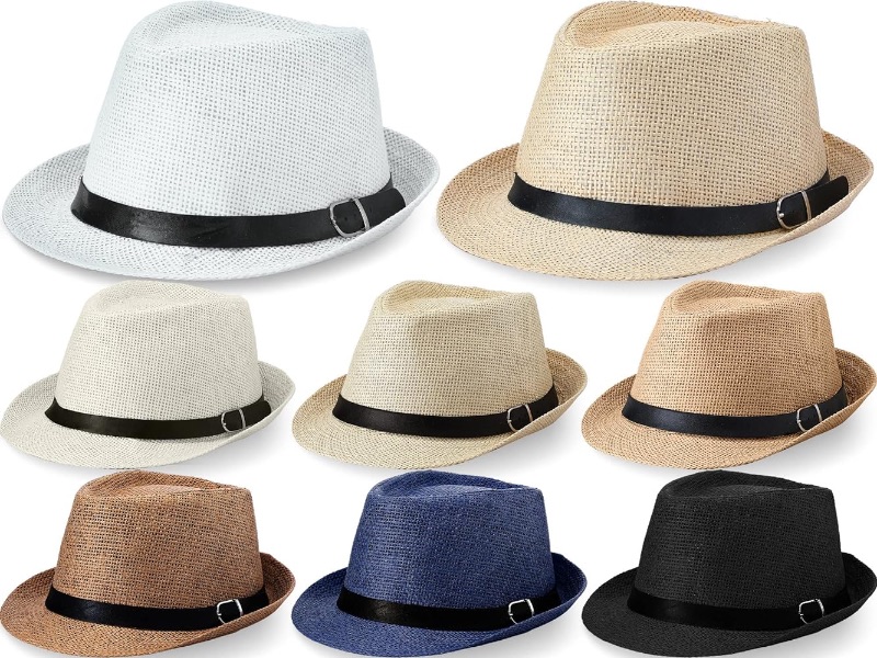 Photo 1 of 8 Pack Panama Trilby Fedora Straw Sun Hat with Leather Belt Straw