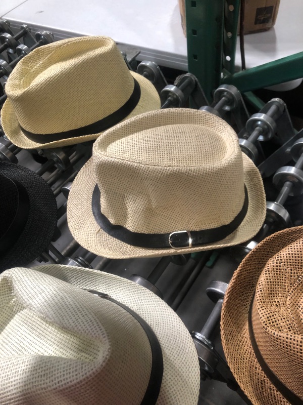 Photo 3 of 8 Pack Panama Trilby Fedora Straw Sun Hat with Leather Belt Straw