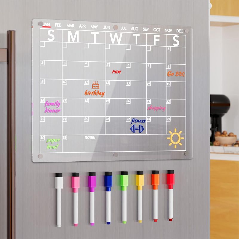 Photo 2 of Acrylic Magnetic Calendar for Fridge,2 Pcs 12"x17" Magnetic Calendar Monthly and Weekly,Clear Magnetic Dry Erase Board Calendar