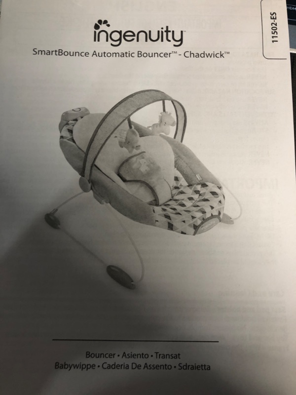 Photo 2 of HAS BEEN USED**
Ingenuity SmartBounce Automatic Baby Bouncer Seat with Music, - Chadwick