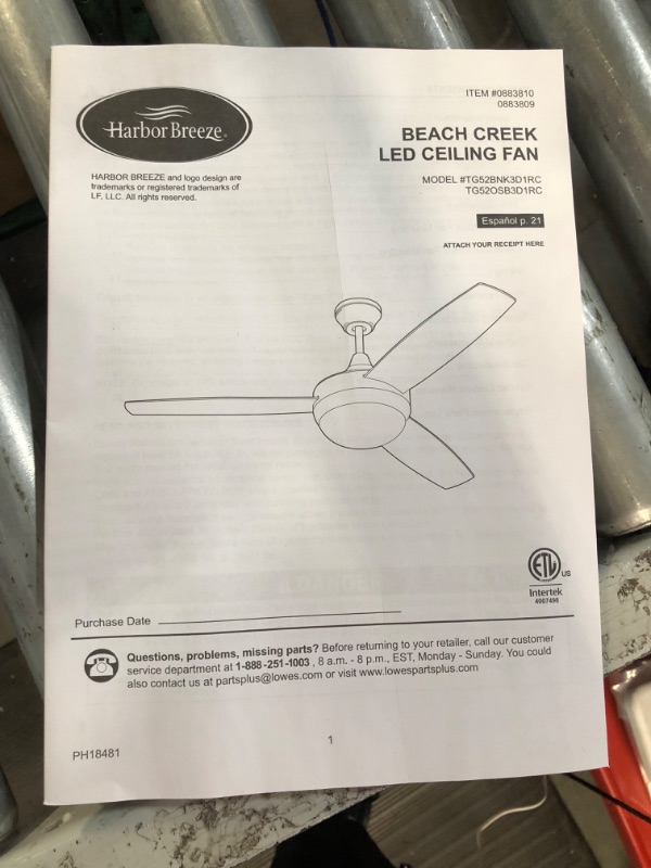 Photo 4 of **PARTS ONLY** Harbor Breeze Beach Creek 52-in Bronze Indoor Ceiling Fan with Light Kit and Remote (3-Blade)