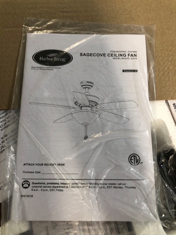 Photo 1 of **PARTS ONLY** Harbor Breeze Sage Cove Bronze 44-in LED Indoor Ceiling Fan (5-Blade)
