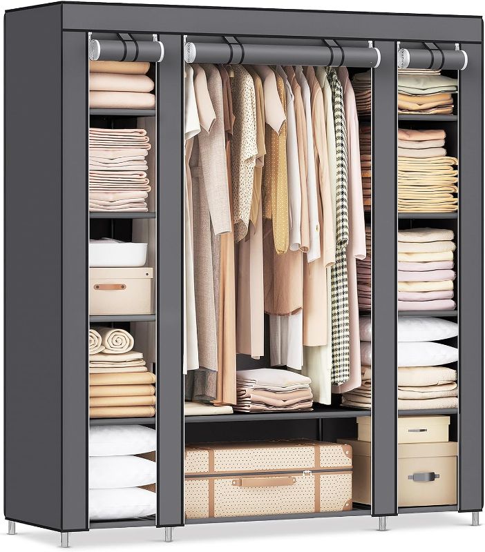 Photo 1 of **SEE NOTES**
SONGMICS Closet Wardrobe, Portable Closet for Bedroom, Clothes Rail with Non-Woven Fabric Cover, Clothes Storage Organizer, 59 x 17.7 x 69 Inches, 12 Compartments, Gray ULSF03G
