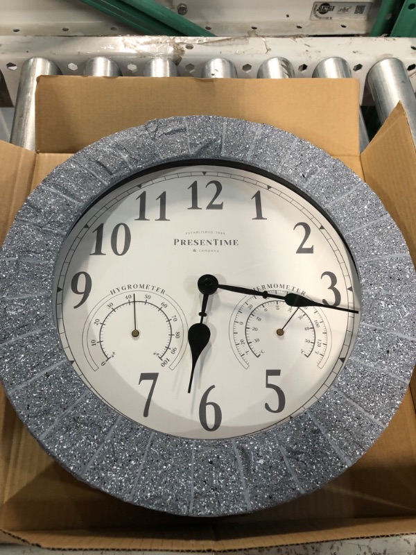 Photo 2 of **UNABLE TO TEST**
PresenTime & Co Sandstone Outdoor Clock with Thermometer & Hygrometer as All in one Weather Station, 14", Gray Sandstone Finish