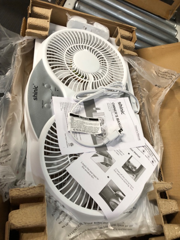 Photo 2 of **UNABLE TO TEST**
Shinic 9 Inch Twin Window Fan with Remote, 3 Speeds, 3 Function, Reversible Quiet Air Flow, Kitchen Exhaust Fan with Additional Expandable Panel, 22.5"-37" Fit Household Window Fans for Bathroom