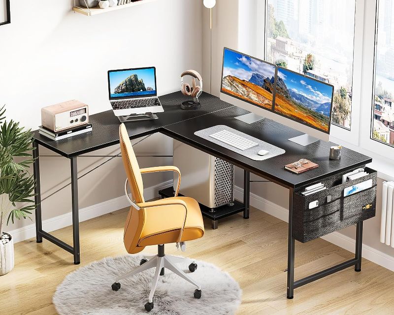 Photo 1 of ODK L Shaped Desk with Storage Bag - 50 Inch Home Office Desk with Host Stand, Black Reversible Computer Corner Desk for Bedroom Studio, Modern PC Gaming Desk for Study Writing
