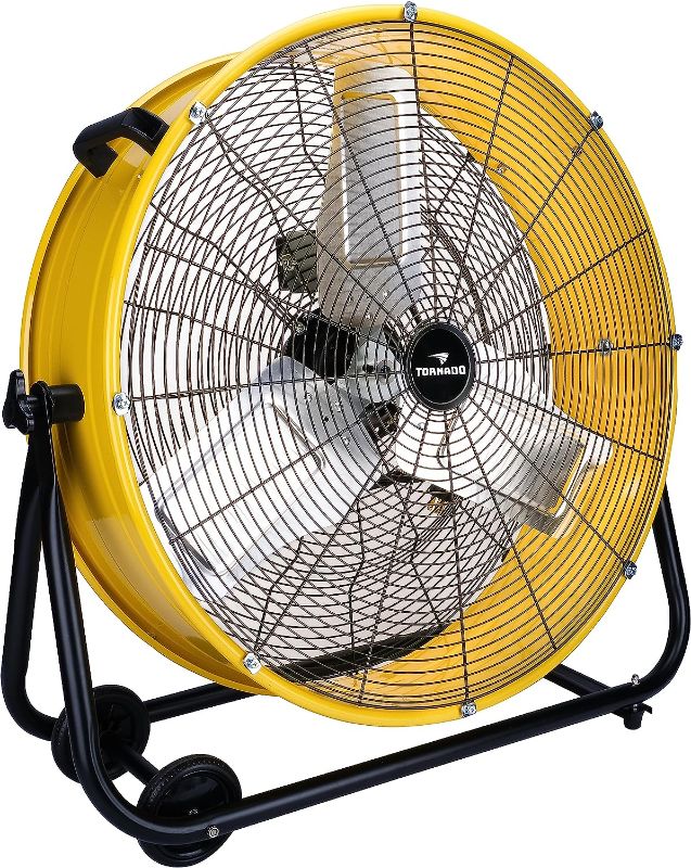 Photo 1 of *FOR PARTS ONLY* Tornado - 24 Inch High Velocity Heavy Duty Tilt Metal Drum Fan Yellow