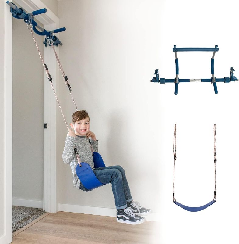 Photo 1 of * item incomplete *
Gym 1 Deluxe Doorway Swing Set – All-in-One Indoor Gym and Playground for Kids and Adults – Color: Blue
