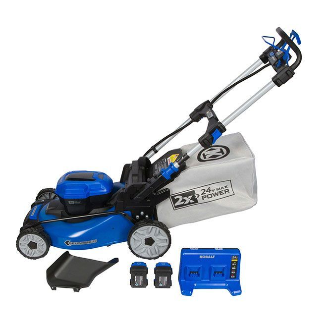 Photo 1 of ***MISSING BATTERY - UNTESTED - SEE NOTES***
Kobalt 2X24 V (48 V Total) Brushless Self-Propelled Electric Lawn Mower, 20 In