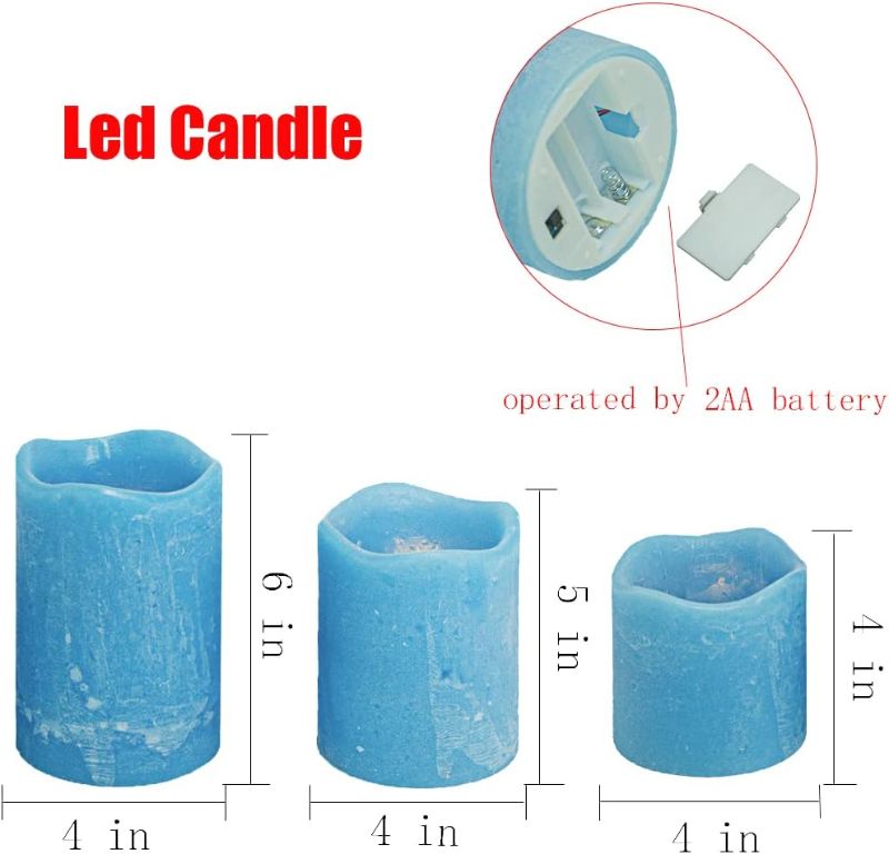 Photo 1 of  Realistic and Bright Flameless Candle Blue Pillar Led Light 2 Pieces (4" x 4"5"6") 