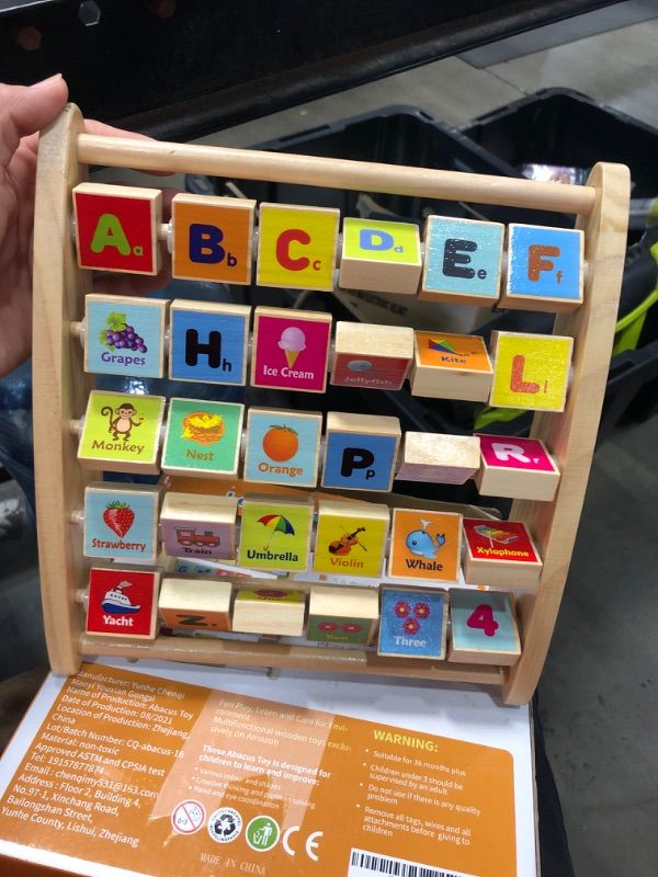 Photo 2 of DIPALENT Alphabet Abacus for Toddlers, Wooden ABC-123 Abacus with 30 Letter and Number 