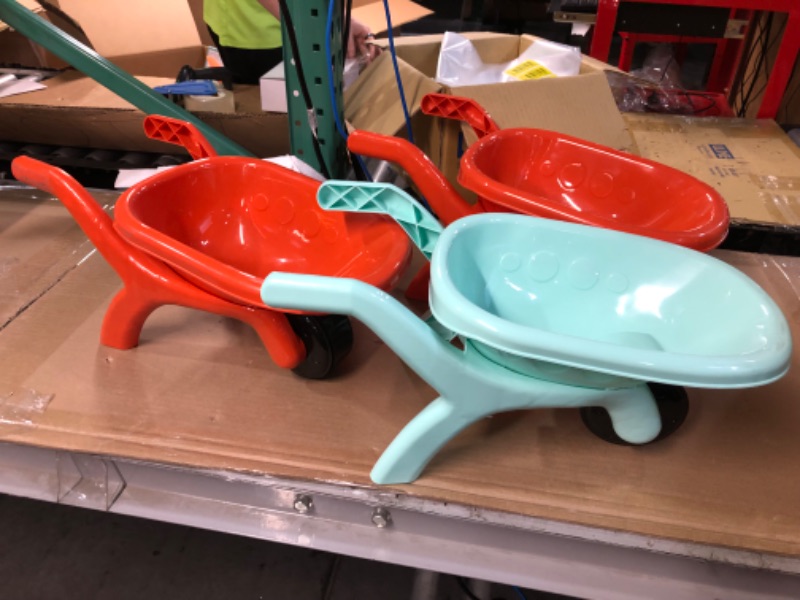 Photo 1 of 3PK KIDS PLASTIC WHEELBARROWS - RED/TEAL ASSORTED