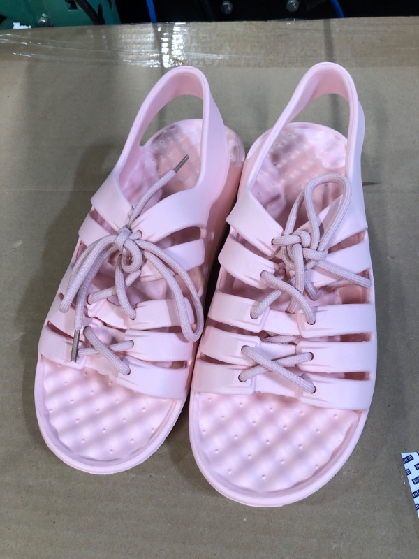 Photo 1 of VIVIANLY WOMENS COMFORT FLAT SLIPPER- ADJUSTABLE LACE UP PINK -10