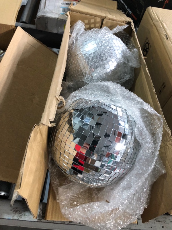 Photo 2 of 2 Pack 8" Mirror Disco Ball with 4 Pcs 2.36" Small Mirror Disco Balls, Great for A Party or DJ Light Effect Christmas