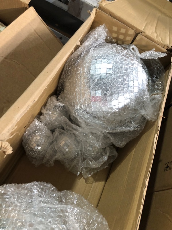 Photo 3 of 2 Pack 8" Mirror Disco Ball with 4 Pcs 2.36" Small Mirror Disco Balls, Great for A Party or DJ Light Effect Christmas