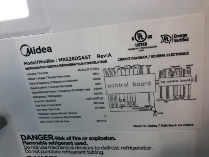 Photo 7 of Midea 26.3-cu ft Side-by-Side Refrigerator with Ice Maker (Stainless Steel)