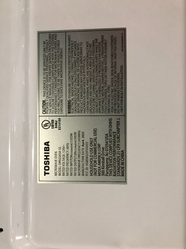 Photo 4 of ***DAMAGED - SEE NOTES***
TOSHIBA EM925A5A-SS Countertop Microwave Oven, 0.9 Cu Ft