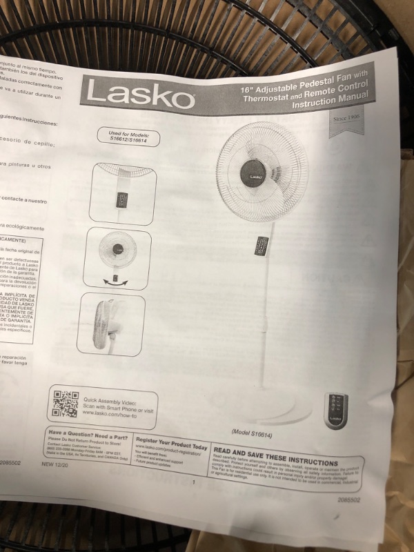 Photo 4 of **SEE NOTES** Lasko S16612 Oscillating 16? Adjustable Pedestal Stand Fan