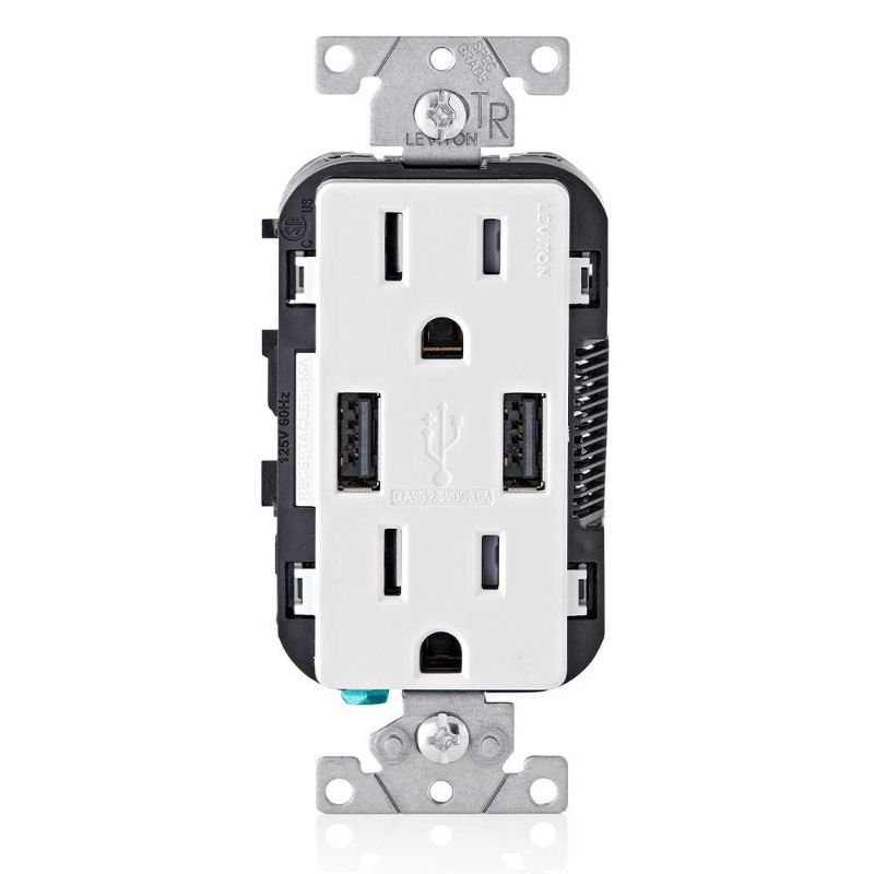 Photo 1 of  PACK OF 4 Leviton T5632-W 15-Amp Charger/Tamper Resistant Duplex Receptacle