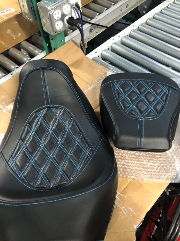 Photo 2 of Driver and Passenger Seat Low-Profile Seat Compatible with Harley Touring Road King Street Glide Road Glide Electra Glide CVO 2009-2022?StyleB#Blue Stitching? Blue Stitching Style B