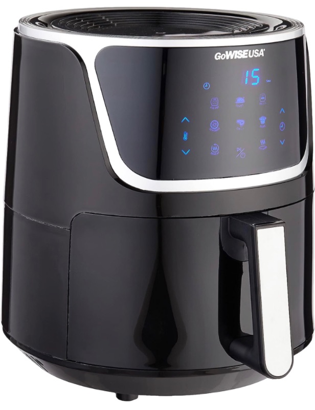 Photo 1 of **PARTS ONLY, NON-FUNCTIONAL, DENTED** GoWISE USA GW22956 7-Quart Electric Air Fryer with Dehydrator & 3 Stackable Racks, Led Digital Touchscreen with 8 Functions + Recipes, 7.0-Qt, Black/Silver