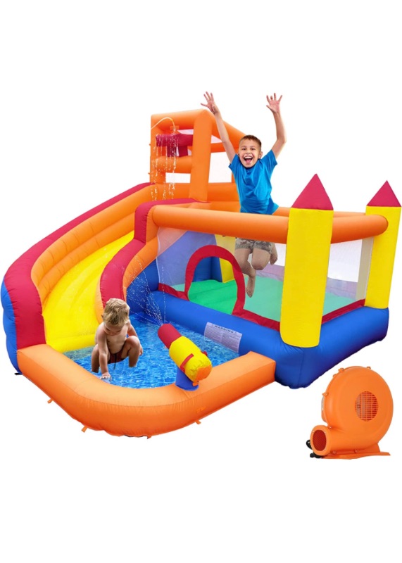 Photo 1 of HuaKastro Inflatable Bounce House Water Slide with Blower, 5 in 1 Backyard Water Park W/Climbing Wall,