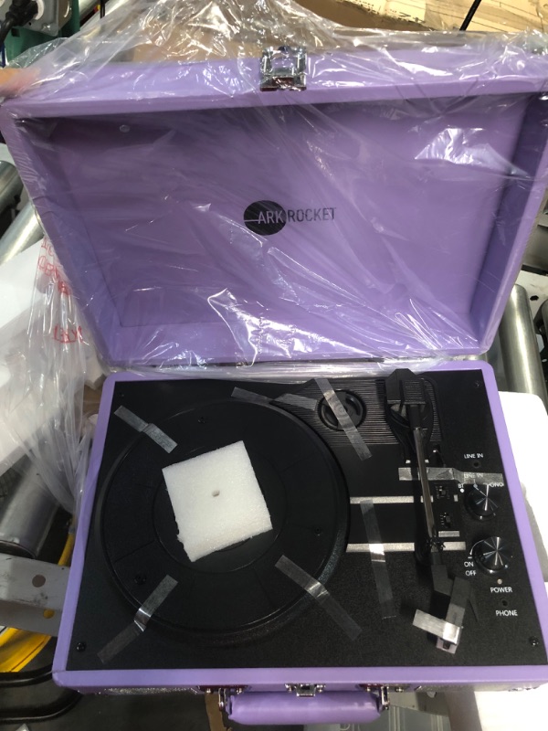 Photo 2 of Arkrocket Curiosity Bluetooth Turntable Retro Suitcase 3-Speed Record Player with Built-in Speakers (Lavender)