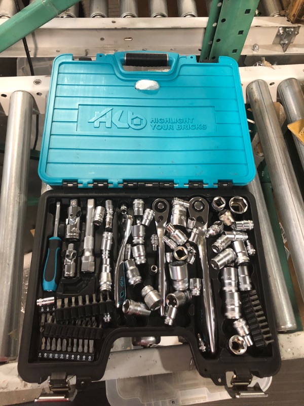 Photo 2 of HB 120-Tooth Offset Reversible Ergonomic Ratchet Handle 1/2-Inch 3/8-Inch 1/4-Inch Drive, Made in Taiwan, with compact tool storage 169-piece Socket set AKM002-U 1/4" 3/8" and 1/2" DR.